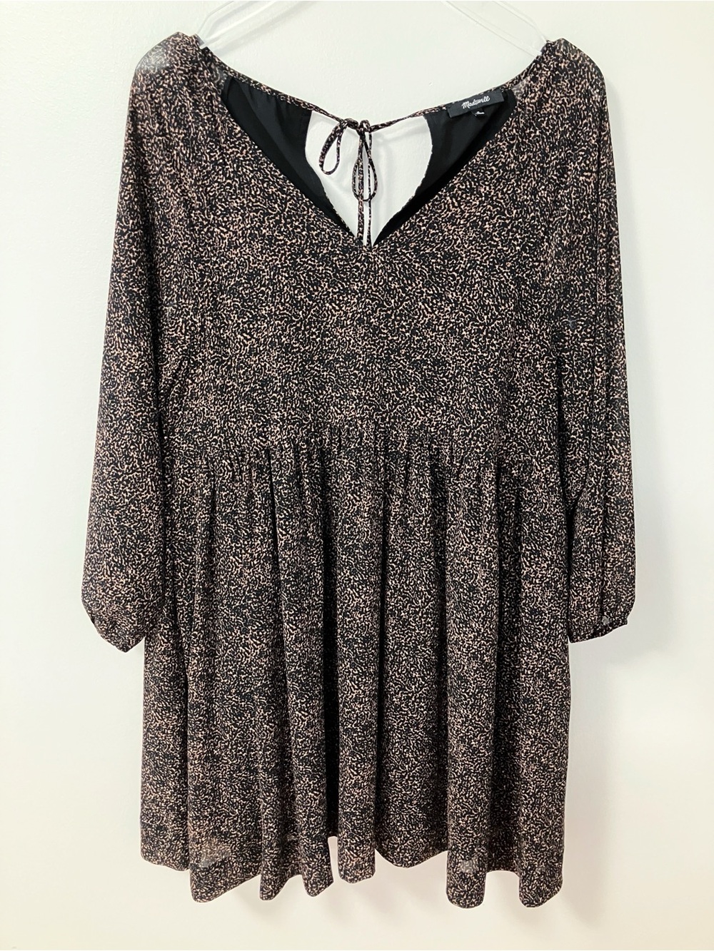 Madewell | Brown Crinkle Georgette Babydoll Dress M Animal Boho Chic Cottagecore